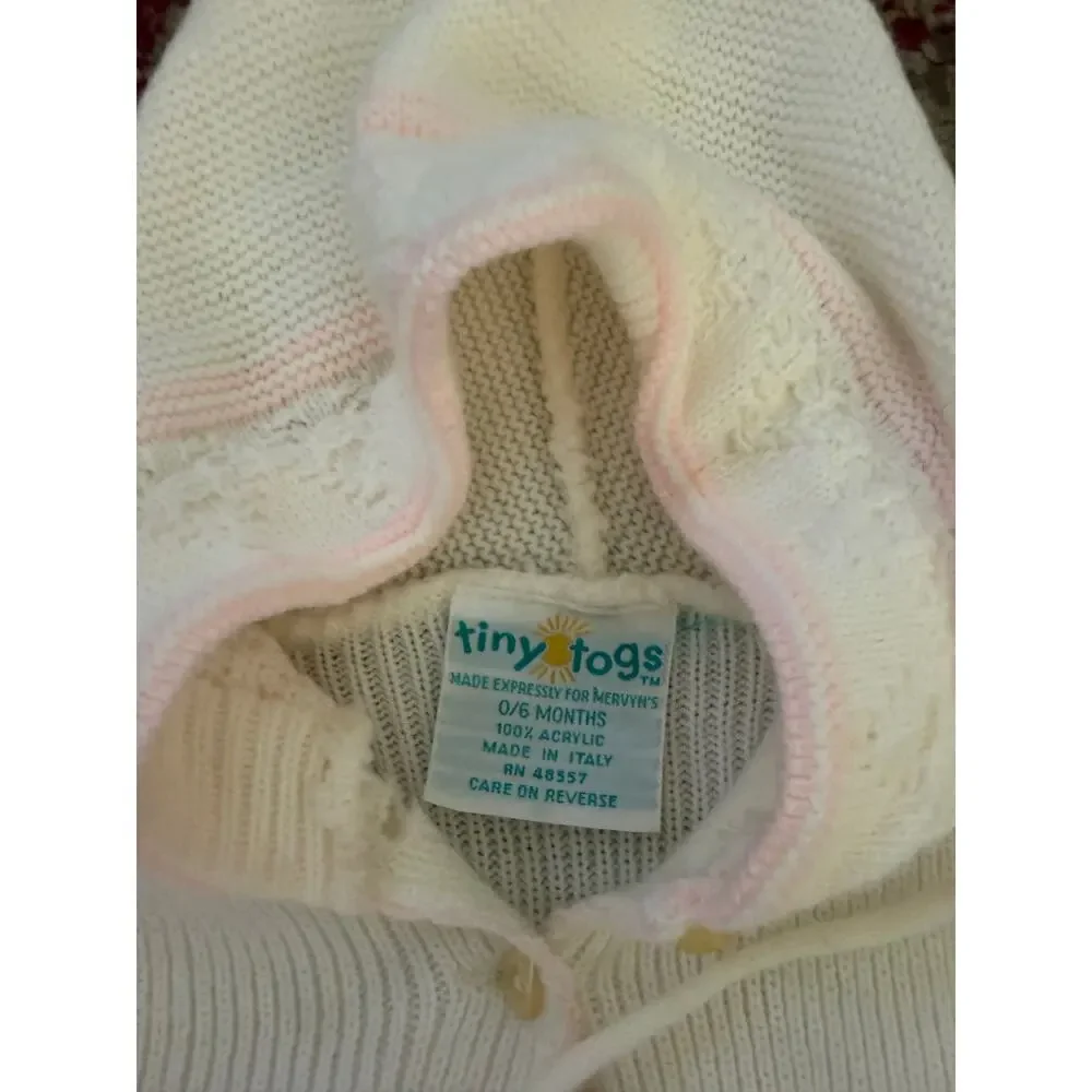 Tiny Togs Bath Robe Size 0/6 Months Ivory Knit Terry Cloth Hooded Slumber Party